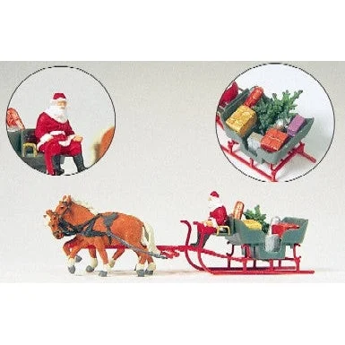 Preiser HO Horse Drawn Sleigh w/Santa, Tree, Gifts Christmas