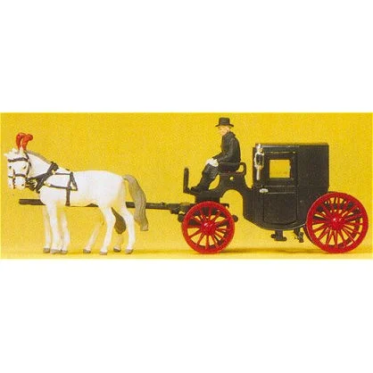 Preiser HO Horse Drawn Black Coach w/Rider