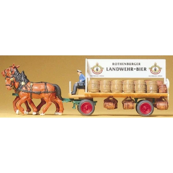 Preiser HO Horse Drawn Beer Wagon w/Rider