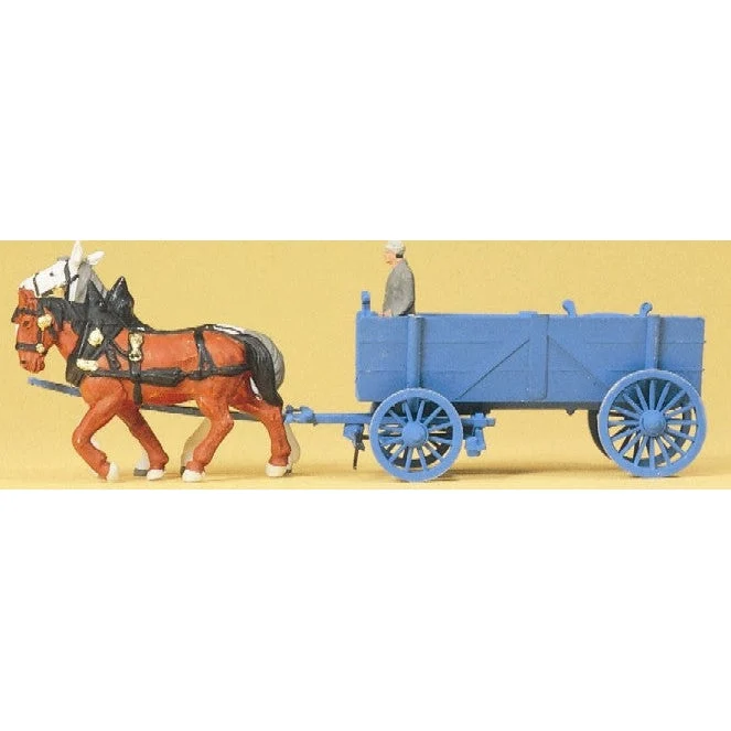 Preiser HO Horse Drawn Box Wagon w/Man