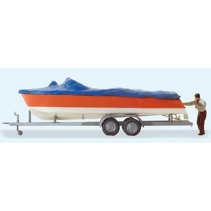 Preiser HO Motorboat on Trailer & Male Figure