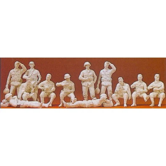 Preiser 1/72 Unpainted German Reich Infantry at Rest 1939-45 (12) (Kit)