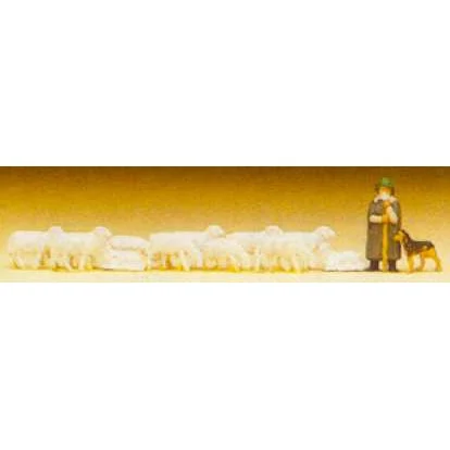 Preiser N Shepherd w/Flock of Sheep & Dog
