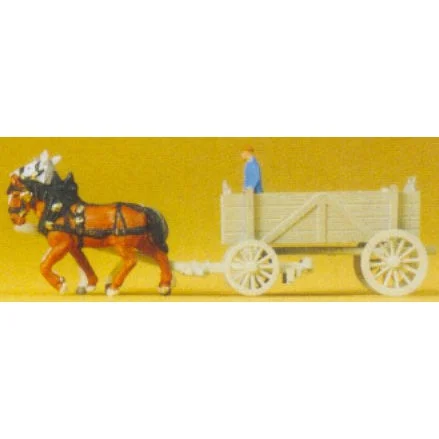 Preiser N Horse Drawn Box Wagon w/Man