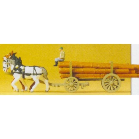 Preiser N Horse Drawn Log Wagon w/Rider