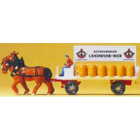 Preiser N Horse Drawn Beer Wagon w/Rider