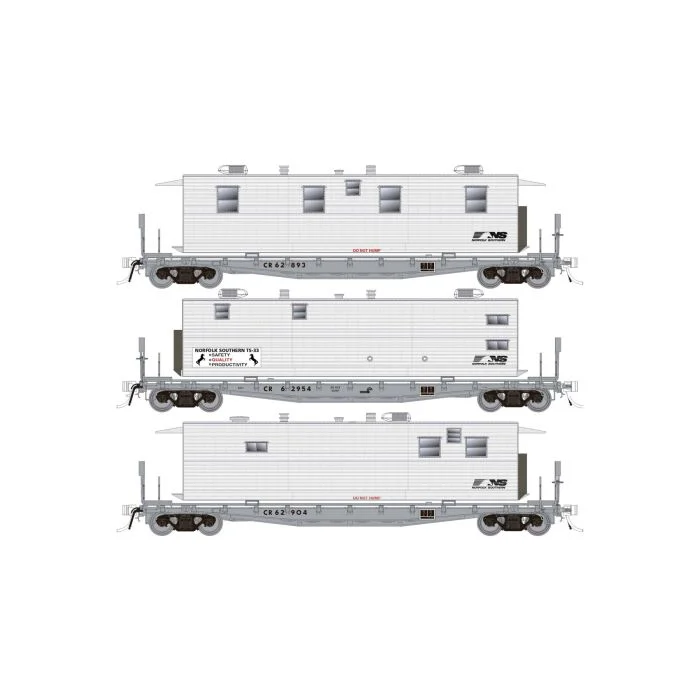Rapido HO Norfolk Southern MOW F30A 50ft Flat Car w/Camp Van 3-Pack - RAP138104