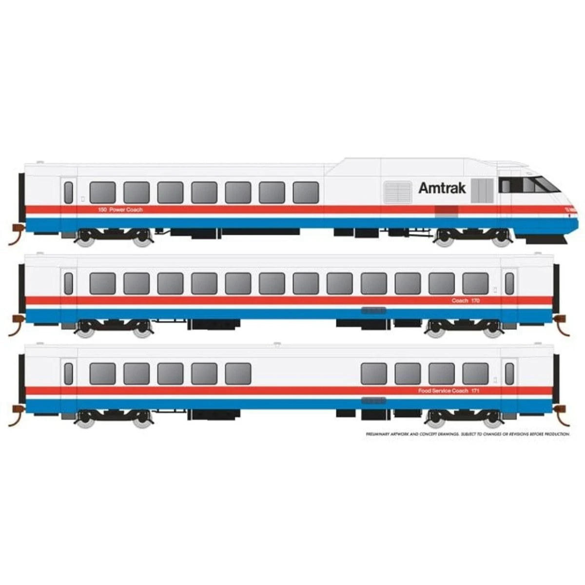 Rapido HO Scale Amtrak RTL Turboliner Phase III Early DCC/Sound Set #1 - 25501