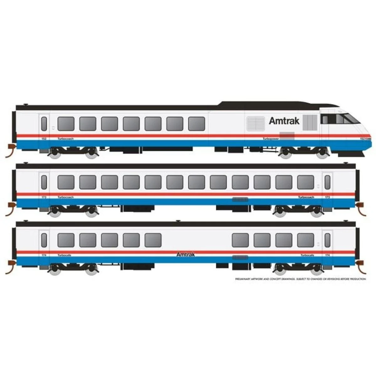 Rapido HO Scale Amtrak RTL Turboliner Phase III Late DCC/Sound Set #4 - 25504