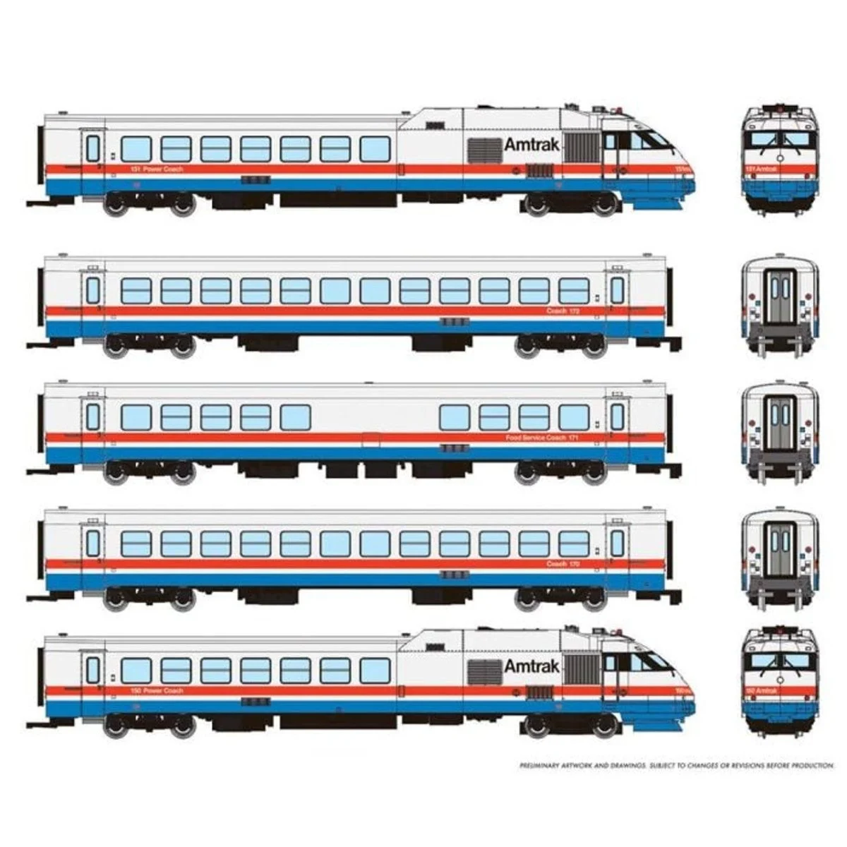 Rapido N Scale Amtrak Phase 3 Early RTL Turboliner #1 5 Car Set - 525502
