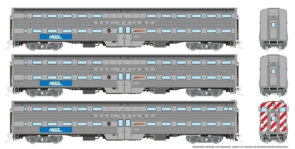 Rapido HO Scale Metra BNSF Gallery Commuter Cars 3 Pack Set 1 RAP145007