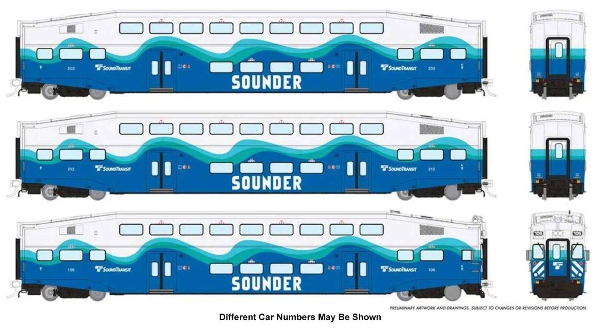 Rapido HO Scale Sounder BiLevel Commuter 3 Pack Set RAP146051