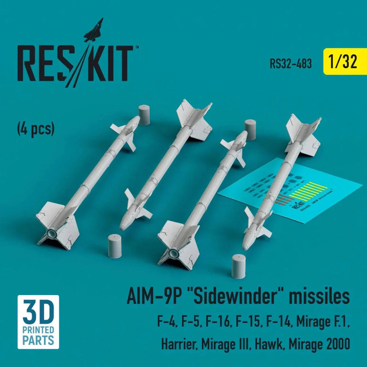 1/32 Reskit L5AIM-9P Sidewinder missiles (4 pcs) (3D Printed)