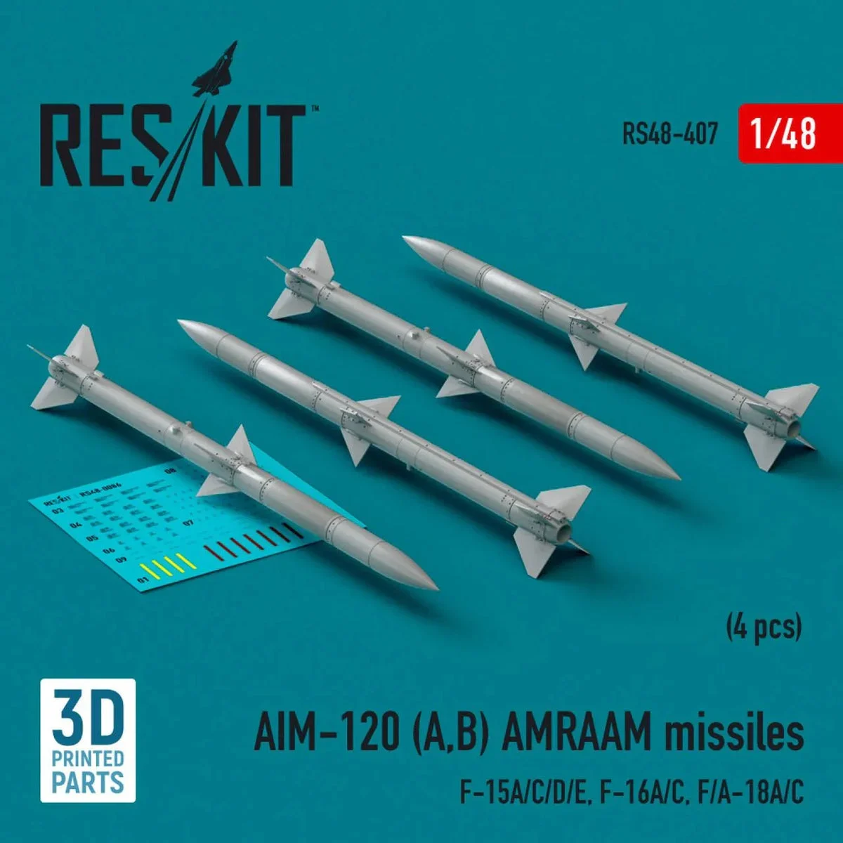 1/48 Reskit AIM-120 (A,B) AMRAAM missiles (4 pcs) (3d Printed)