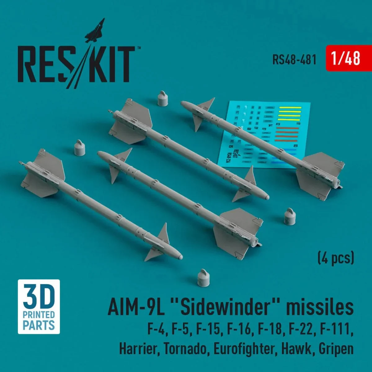 1/48 Reskit AIM-9L Sidewinder missiles (4 pcs) (3D Printed)