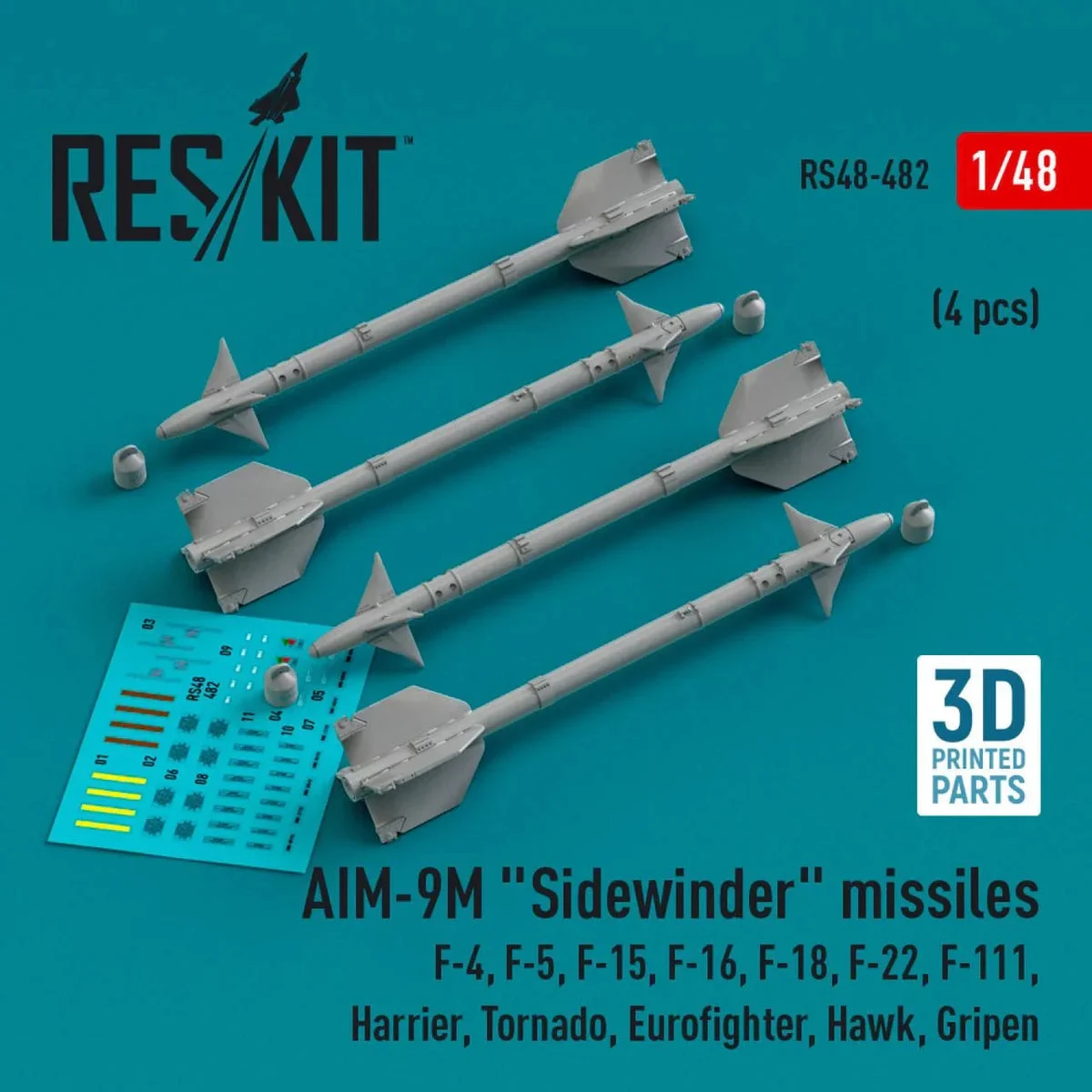 1/48 Reskit AIM-9M Sidewinder missiles (4 pcs) (3D Printed)