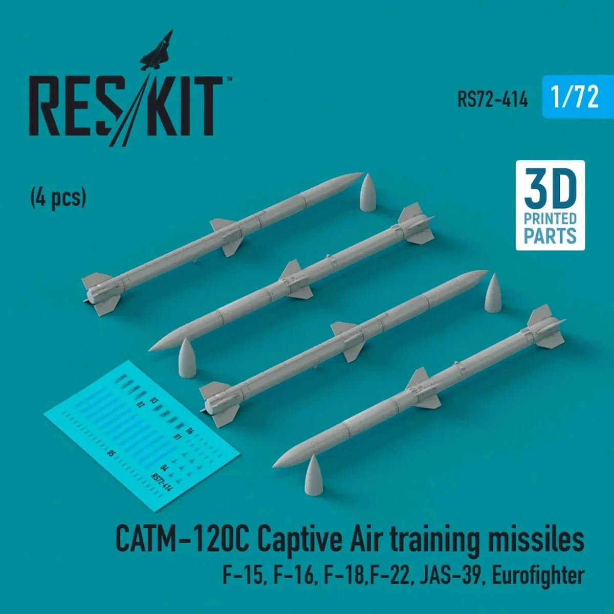 1/72 Reskit CATM-120C Captive Air training missiles (4 pcs) (3D Printed)