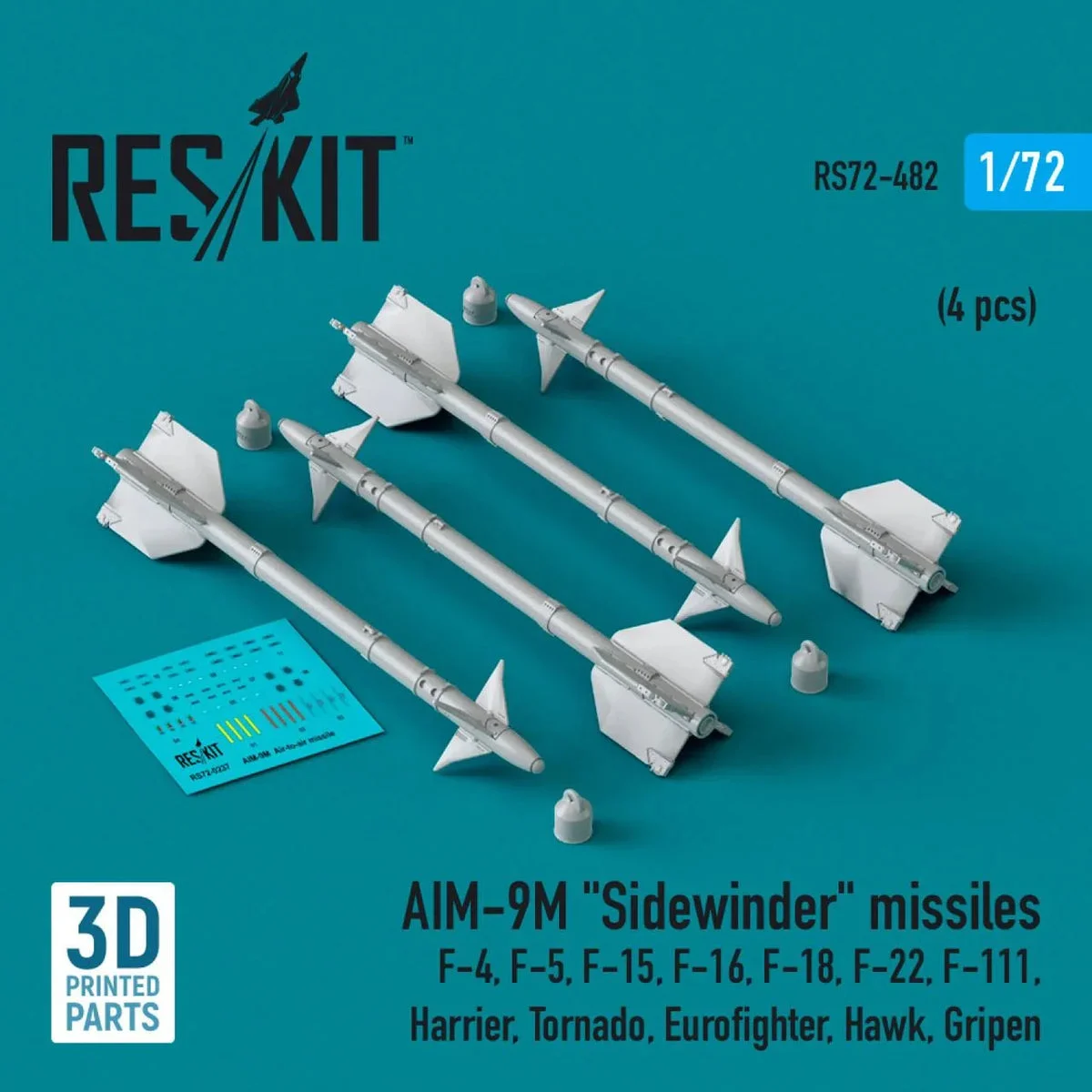 1/72 Reskit AIM-9M Sidewinder missiles (4 pcs) (3D Printed)