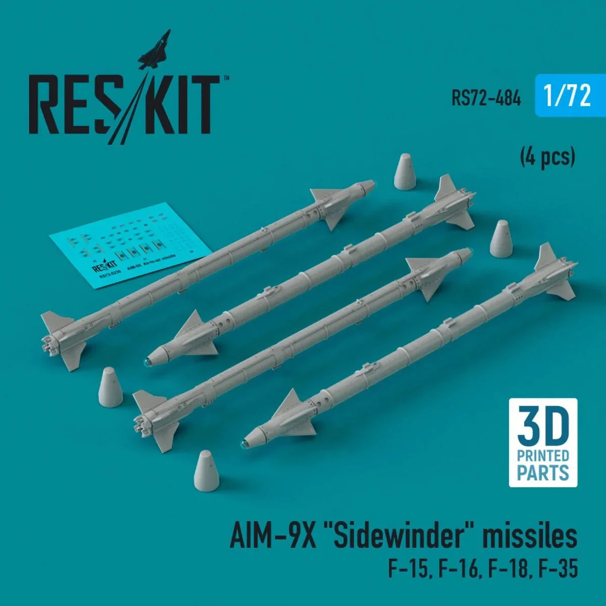 1/72 Reskit AIM-9X Sidewinder missiles (4 pcs) (3D Printed)