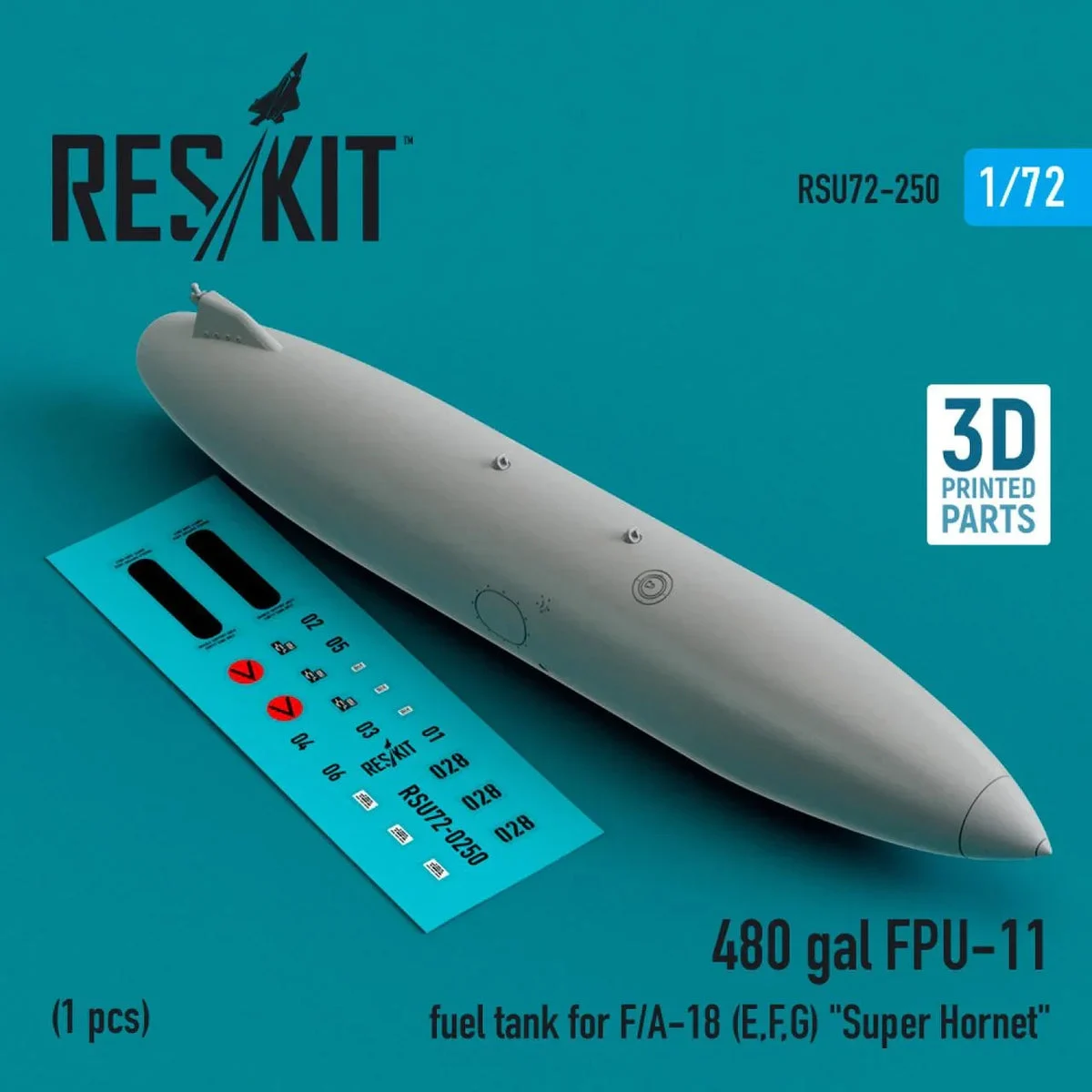 1/72 Reskit 480 gallon FPU-11 fuel tank for F/A-18 (E,F,G) Super Hornet (1 pcs) (3D Printed)