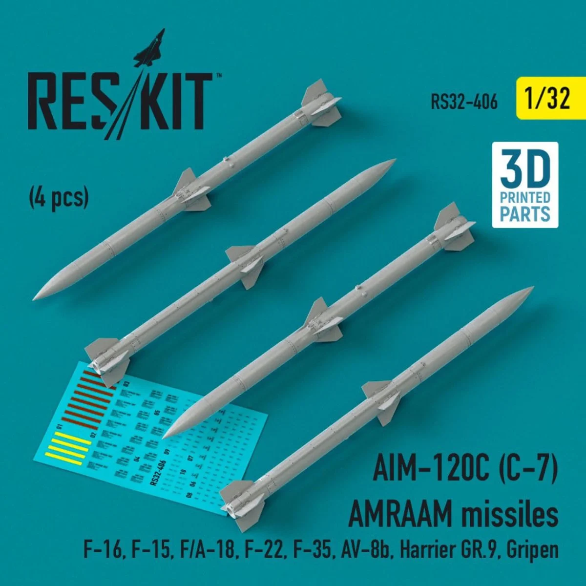 Reskit 1/32 Reskit L5AIM-120C (C-7) AMRAAM missiles (4 pcs) (3D Printed) (1/32)
