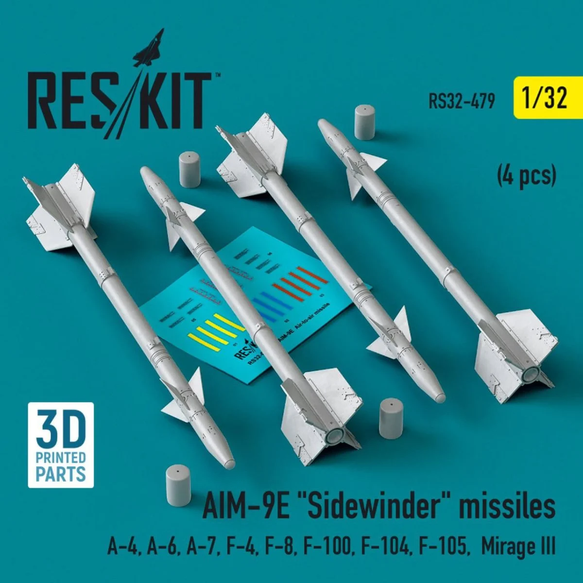 Reskit 1/32 Reskit L5AIM-9E Sidewinder missiles (4 pcs) (3D Printed) (1/32)