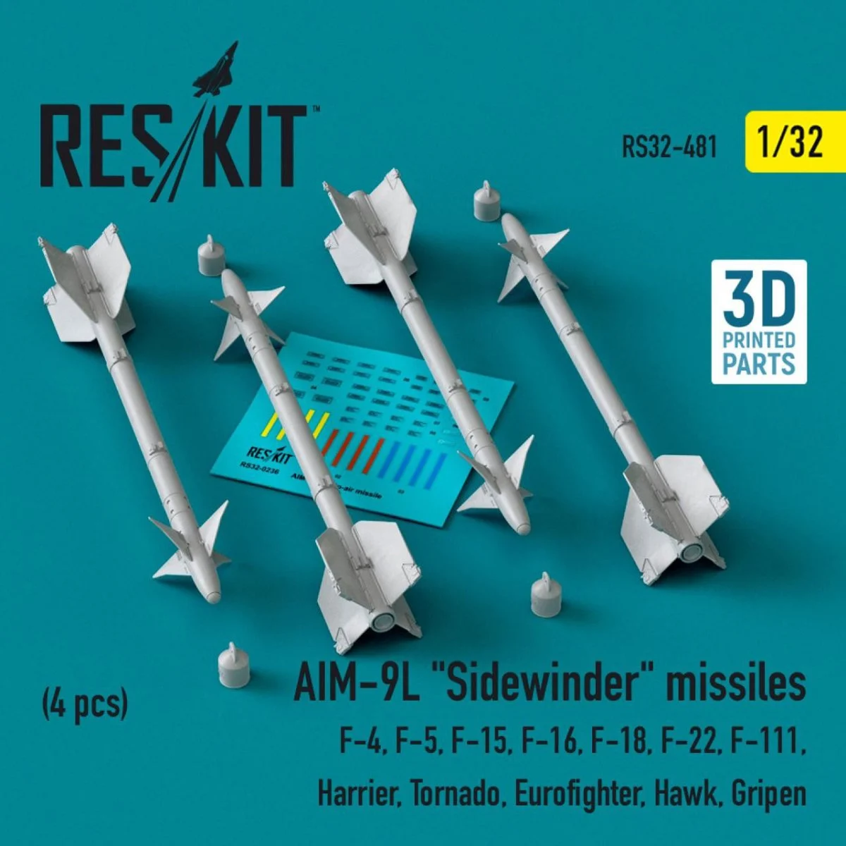 Reskit 1/32 Reskit L5AIM-9L Sidewinder missiles (4 pcs) (3D Printed) (1/32)