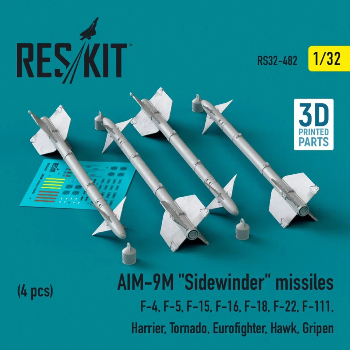 Reskit 1/32 Reskit L5AIM-9M Sidewinder missiles (4 pcs) (3D Printed) (1/32)