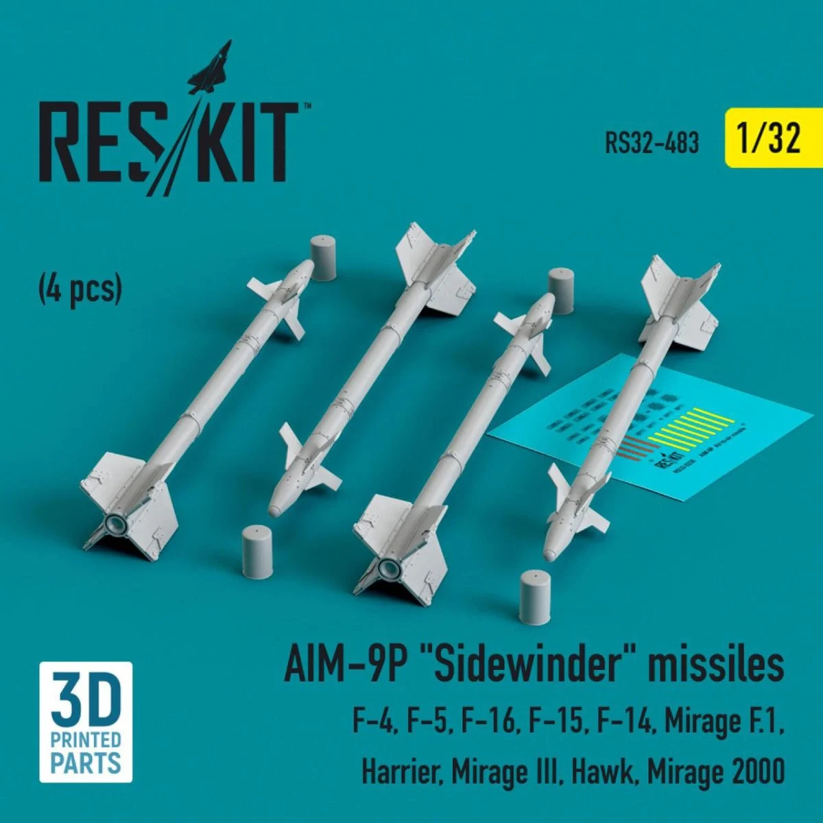 Reskit 1/32 Reskit L5AIM-9P Sidewinder missiles (4 pcs) (3D Printed) (1/32)