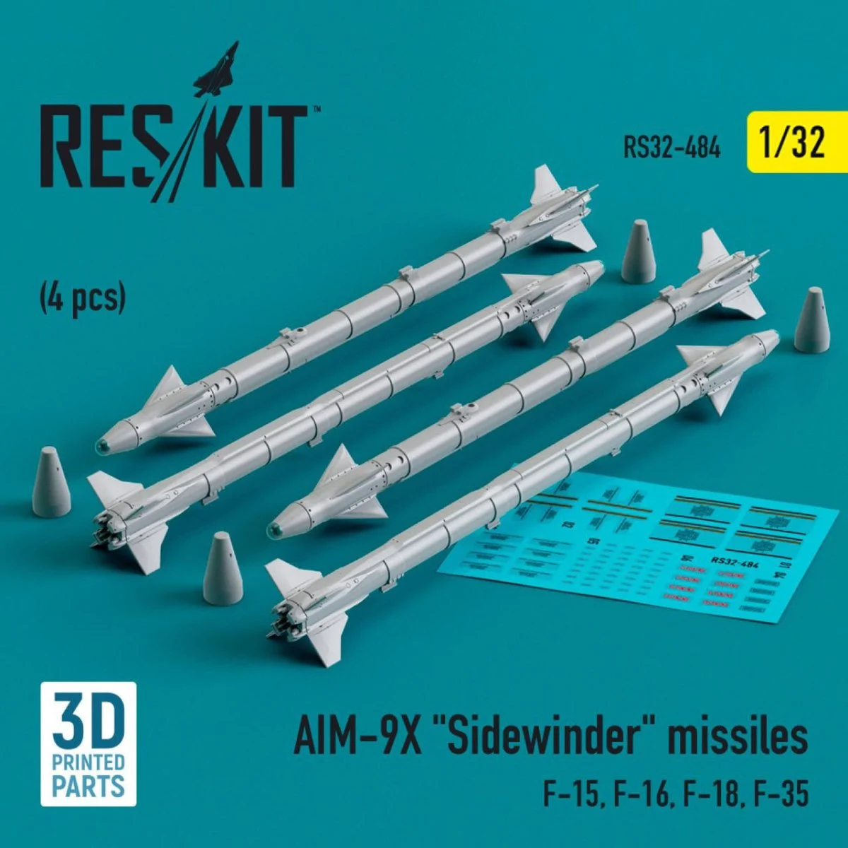 Reskit 1/32 Reskit L5AIM-9X Sidewinder missiles (4 pcs) (3D Printed) (1/32)