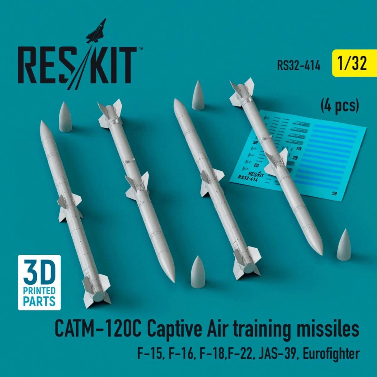 Reskit 1/32 Reskit L5CATM-120C Captive air training missiles (4 pcs) (3D Printed) (1/32)