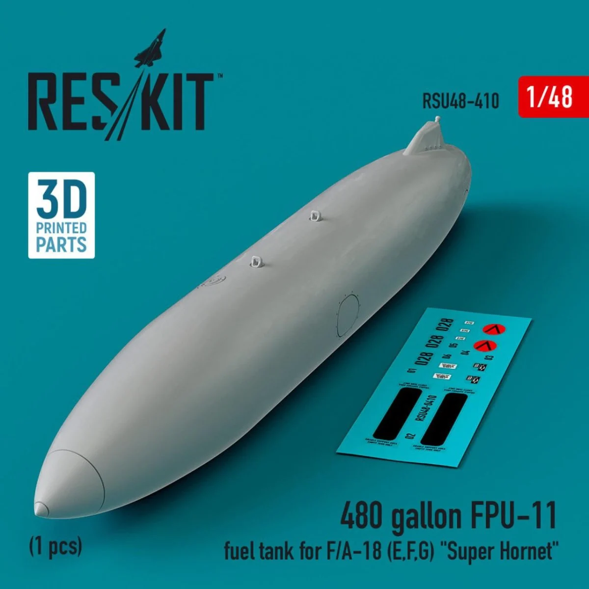 Reskit 1/48 Reskit 480 gallon FPU-11 fuel tank for F/A-18 Super Hornet (1 pcs) (3D Printed) (1/48)