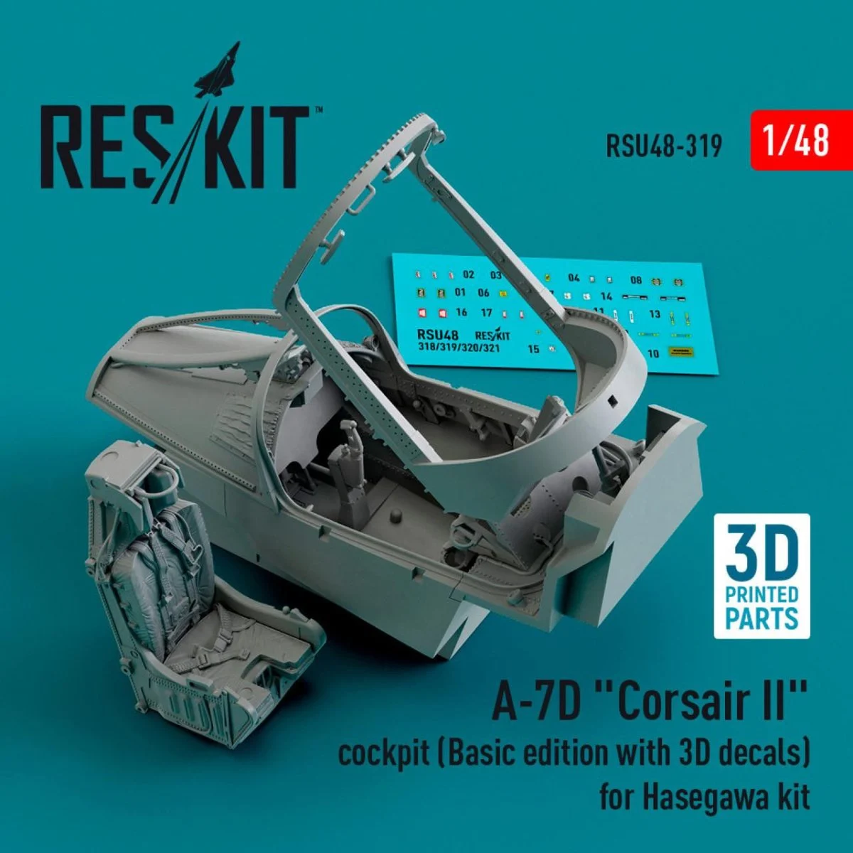 Reskit 1/48 Reskit A-7D Corsair II cockpit for Hasegawa kit (3D Printed) (1/48)