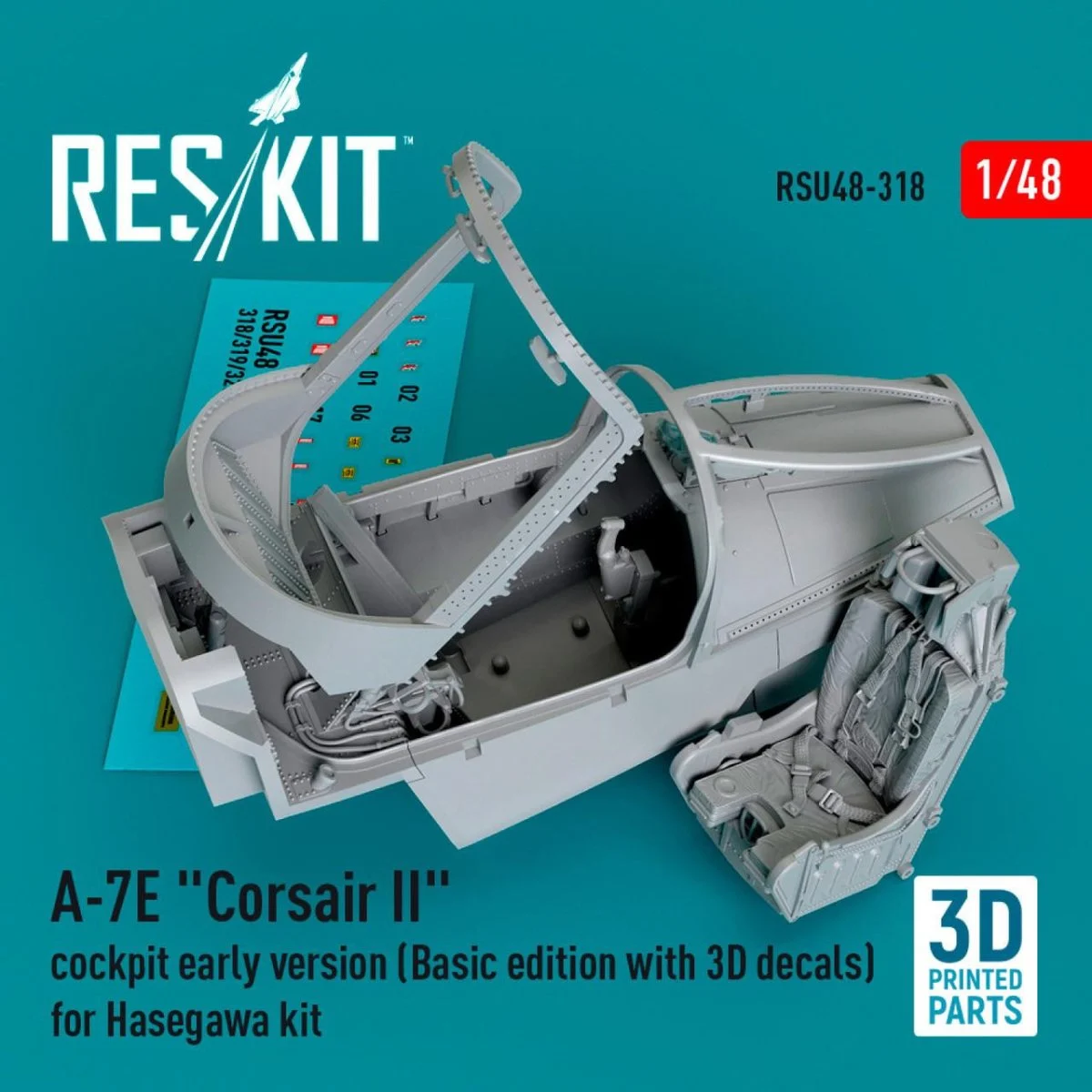 Reskit 1/48 Reskit A-7E Corsair II cockpit early version for Hasegawa kit (3D Printed)
