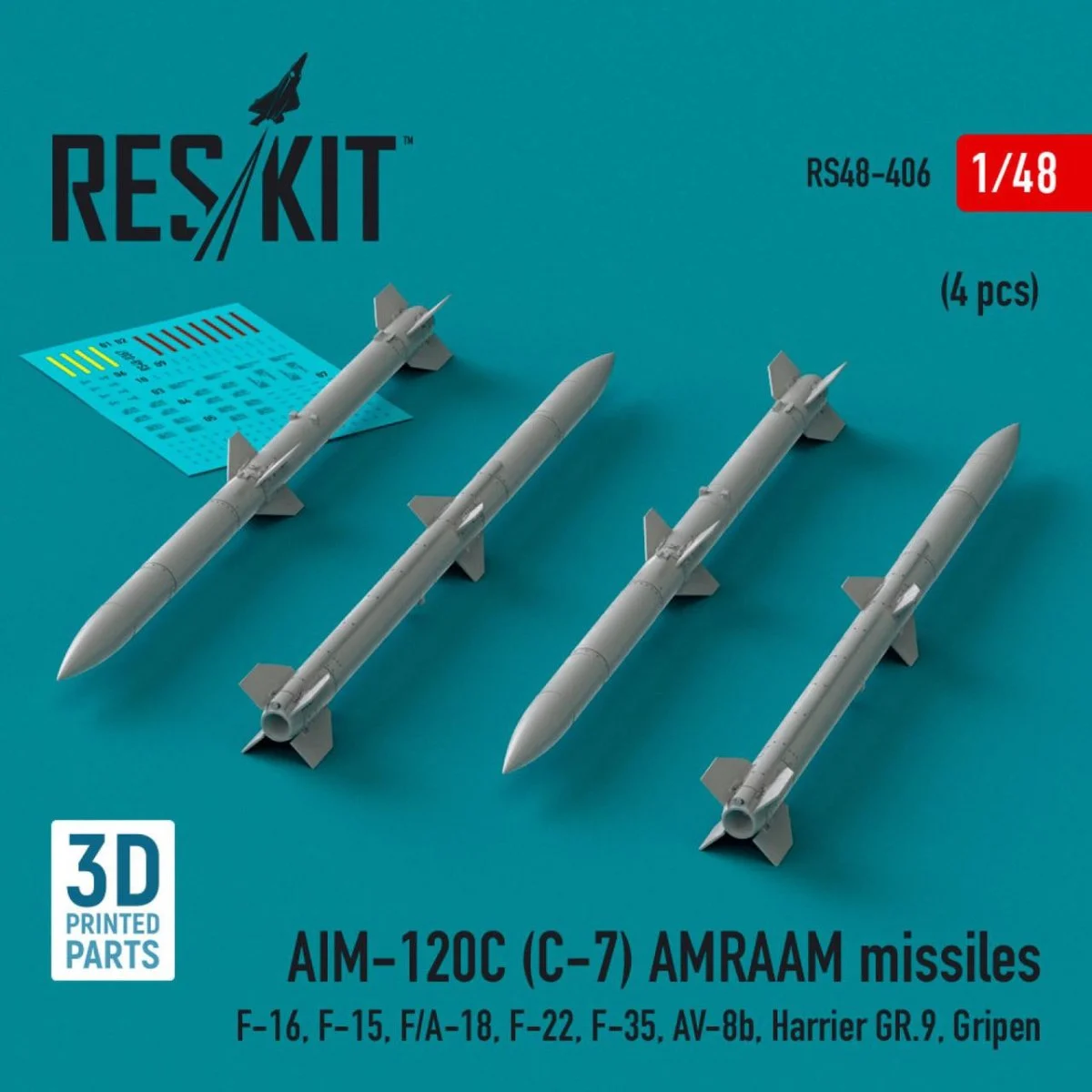Reskit 1/48 Reskit AIM-120C (C-7) AMRAAM missiles (4 pcs) (3D Printed) (1/48)