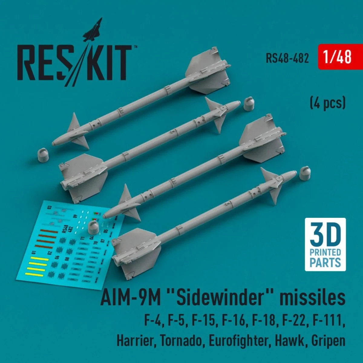Reskit 1/48 Reskit AIM-9M Sidewinder missiles (4 pcs) (3D Printed) (1/48)