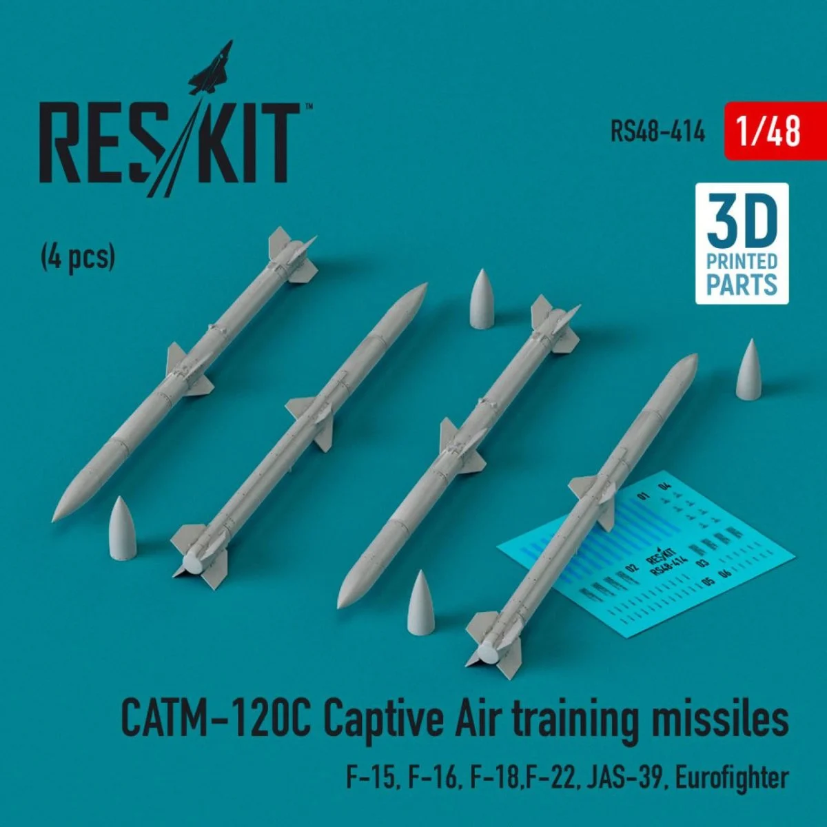 Reskit 1/48 Reskit CATM-120C Captive air training missiles (4 pcs) (3D Printed) (1/48)