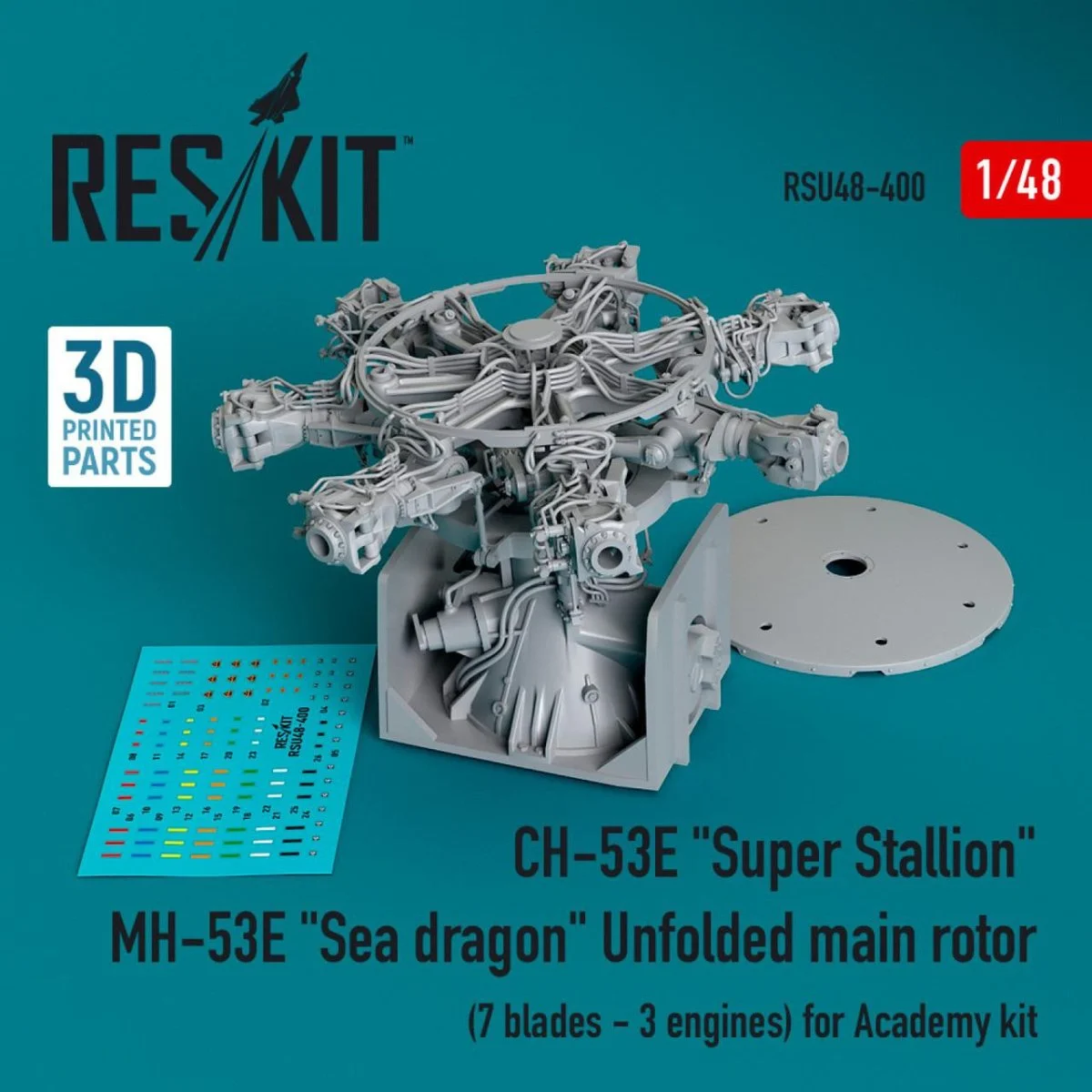 Reskit 1/48 Reskit CH-53E Super Stallion, MH-53E Sea dragon unfolded main rotor for Academy (1/48)