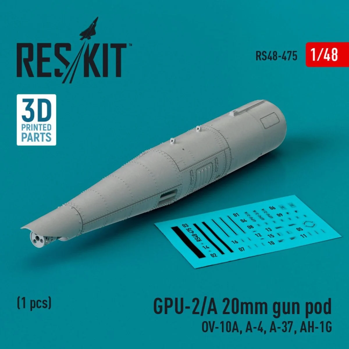 Reskit 1/48 Reskit GPU-2/A 20mm gun pod (1 pcs) (OV-10A, A-4, A-37, AH-1G) (3D Printed) (1/48)