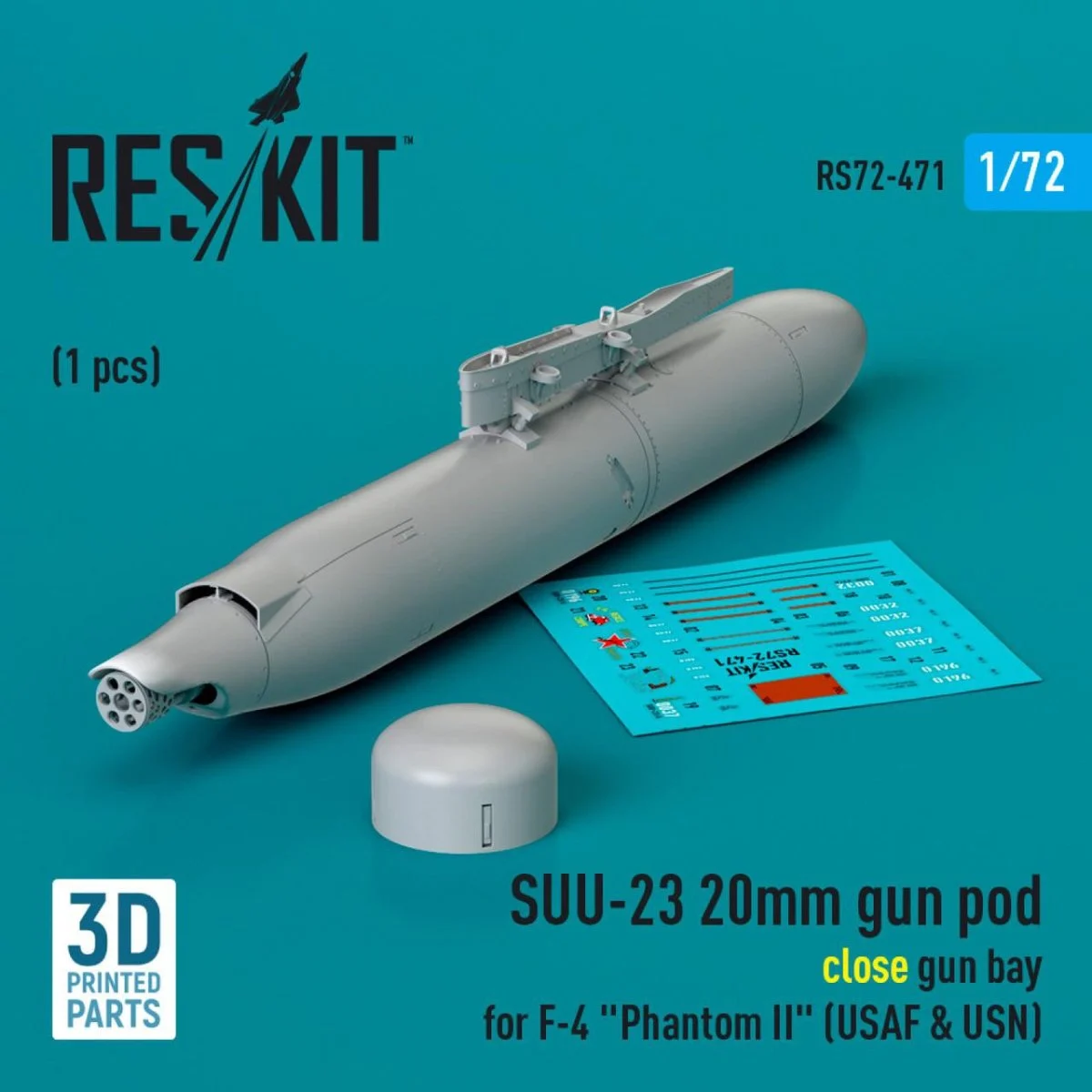 Reskit 1/72 Reskit SUU-23 20mm gun pod (close gun bay) for F-4 Phantom II (USAF) (1 pcs) (3D Printed) (1/72)