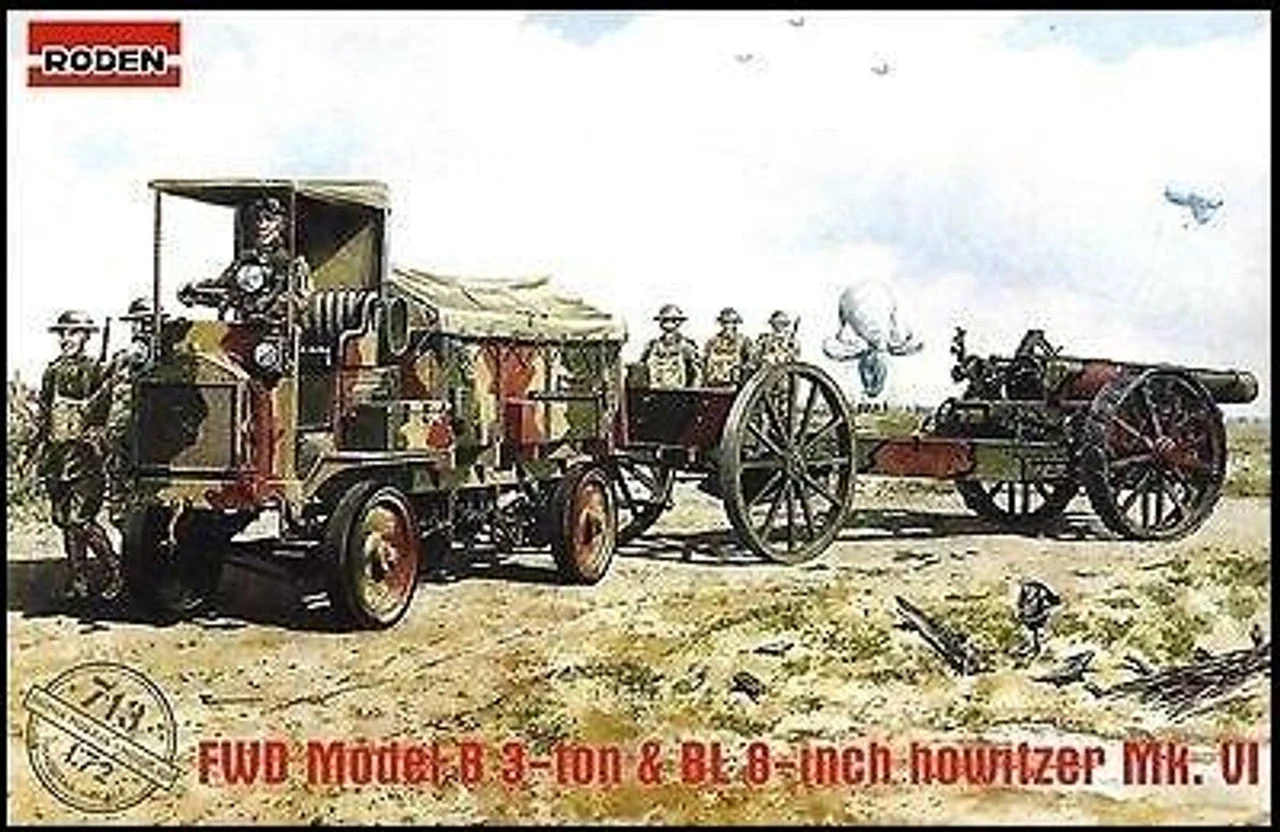 Roden 1/72 Roden WWI FWD Model B 3-Ton Army Truck w/8-inch Howitzer Mk VI Gun