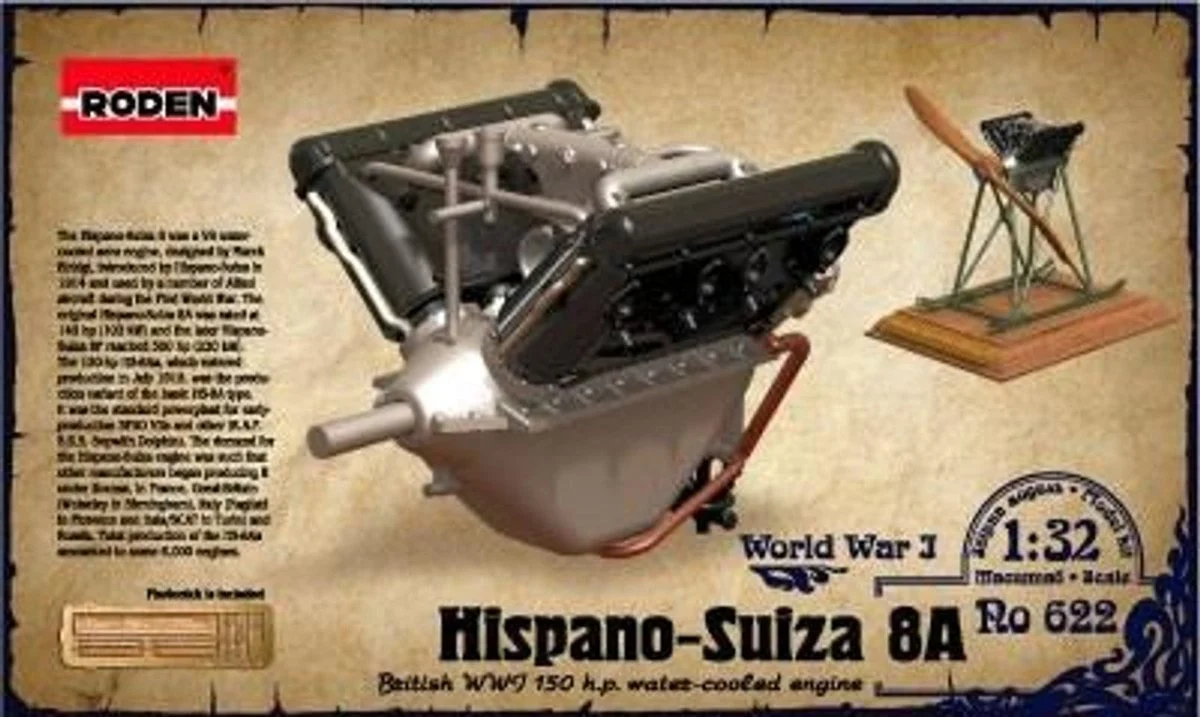 Roden 1/32 Roden Hispano Suiza 8A WWI 150hp Water-Cooled Aircraft Engine