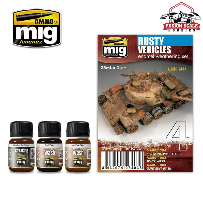 Ammo Mig Jimenez Rusty Vehicles Enamel Weathering Paint Set AMIG7403