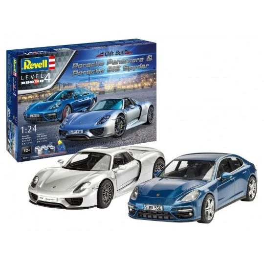 Revell 1/24 Porsche Panamera & 918 Spyder Cars Gift Set w/paint & glue - Revell Germany