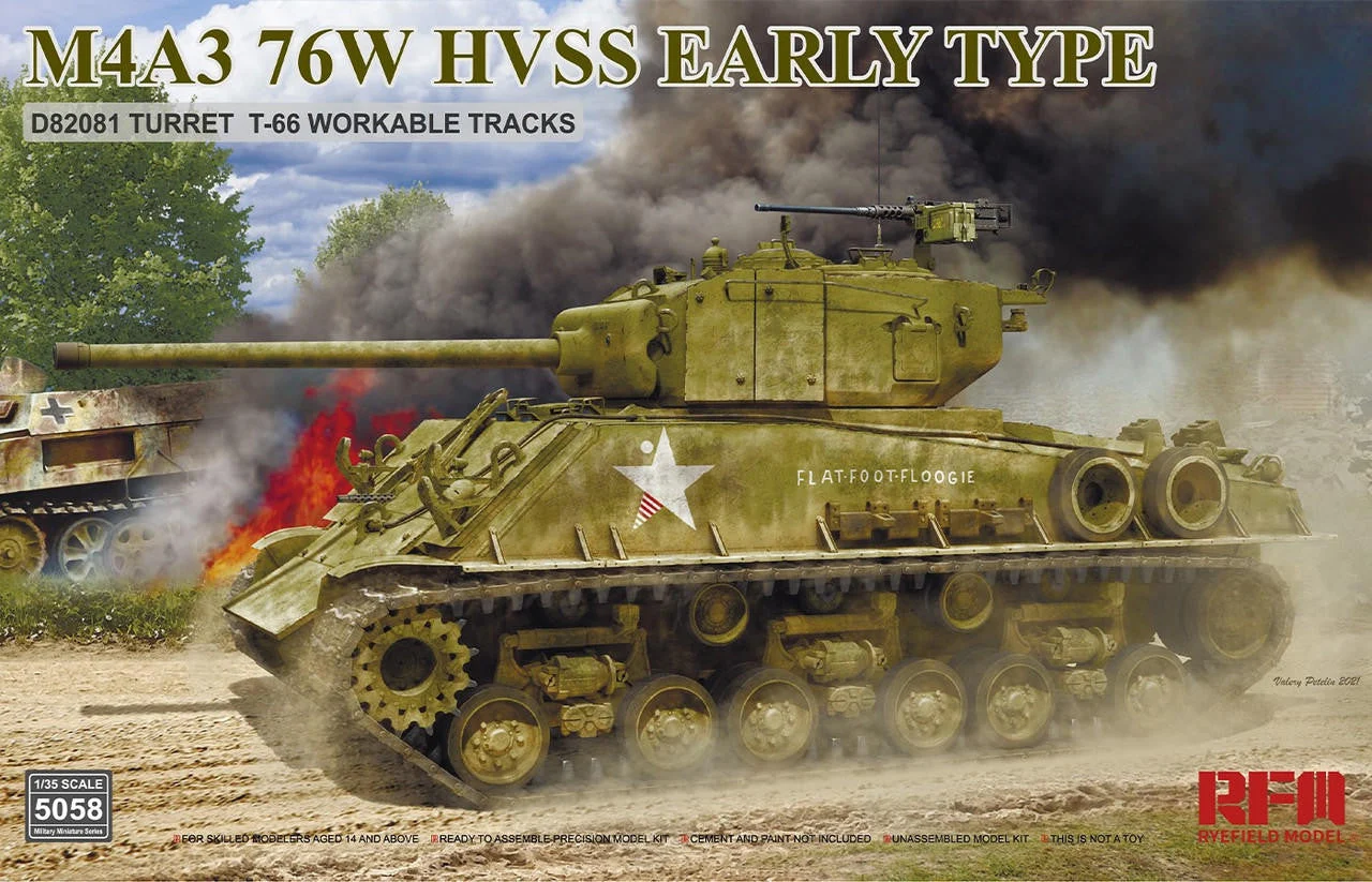 Ryefield 1/35 Ryefield Model M4A3 76W HVSS Early type D82081 turret T-66 track