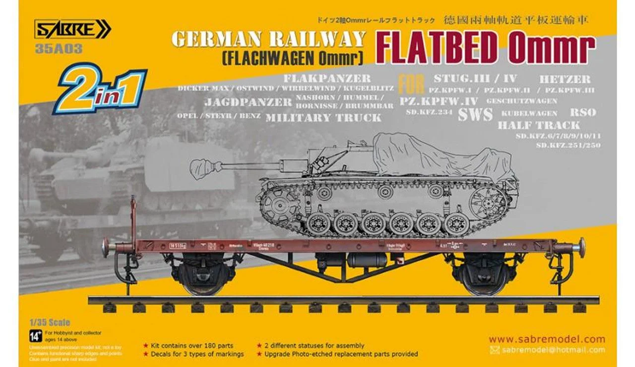 Sabre Model 1/35 Sabre Model German Railway FLATBED Ommr (2 in 1)