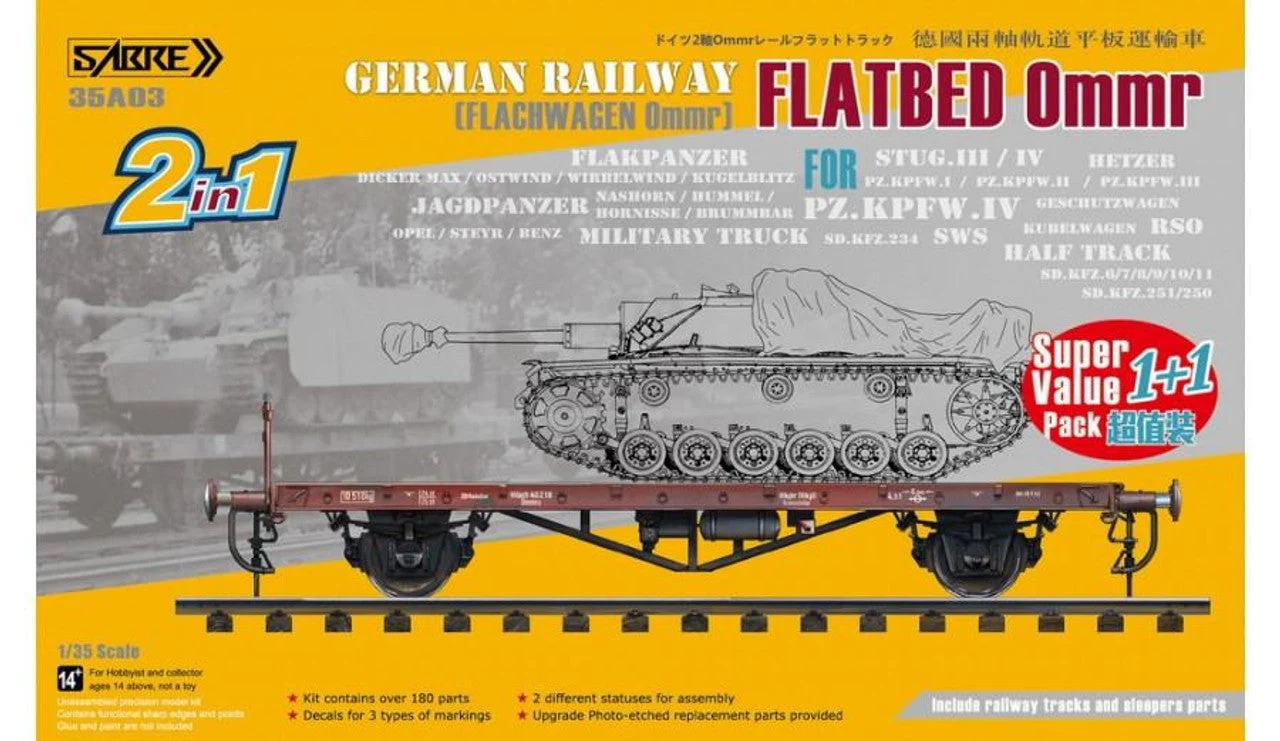 Sabre Model 1/35 Sabre Model German Railway FLATBED Ommr (2 in 1) 1+1 Super Value Pack