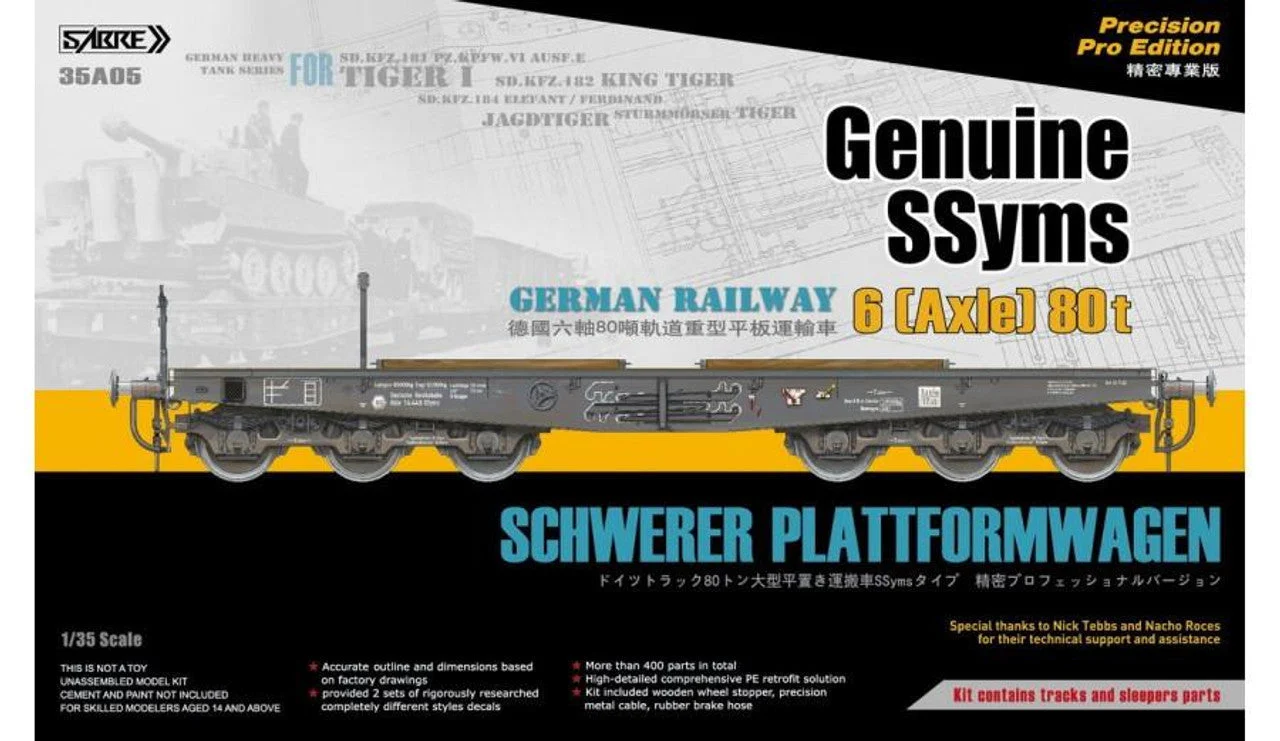 Sabre Model 1/35 Sabre Model Genuine SSyms German Railway SCHWERER PLATTFORMWAGEN