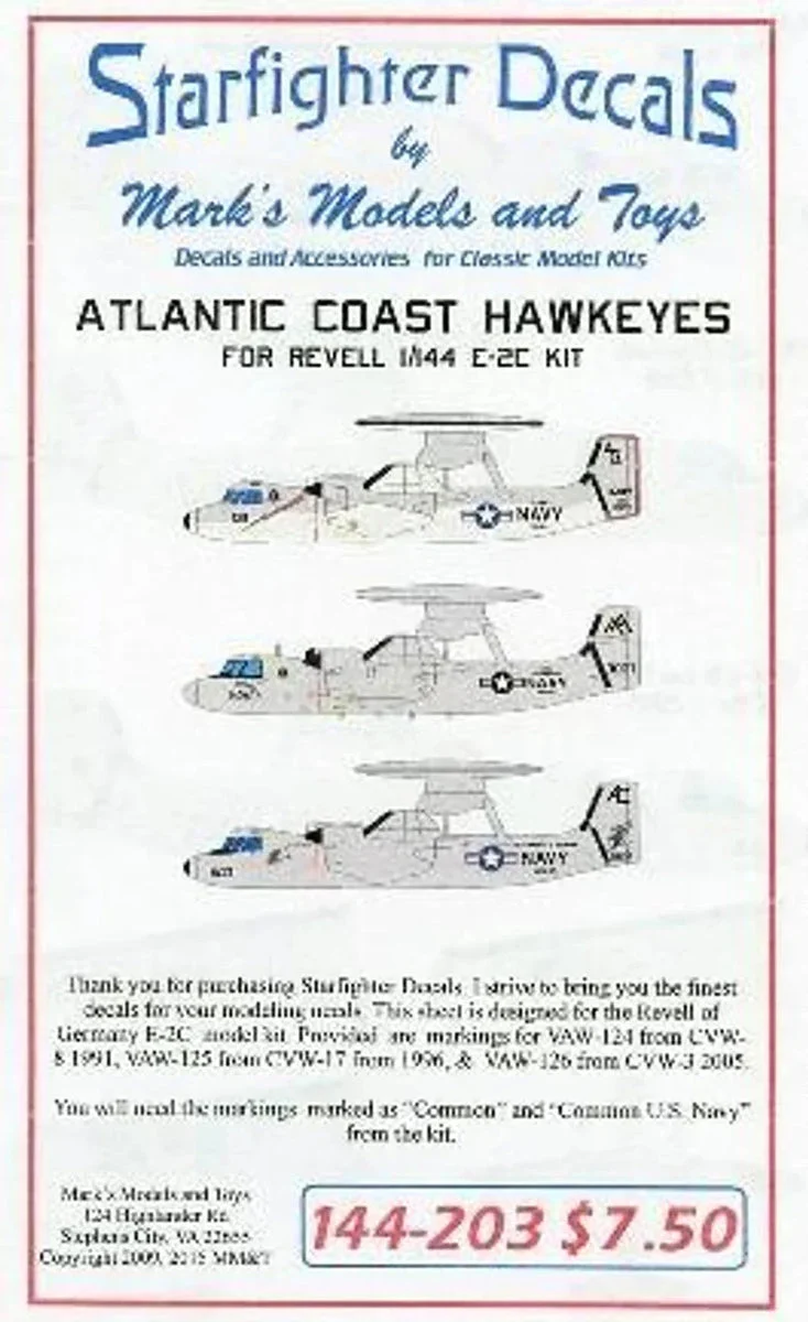 1/144 Starfighter Decals - Atlantic Coast E2C Hawkeyes for Revell Kits