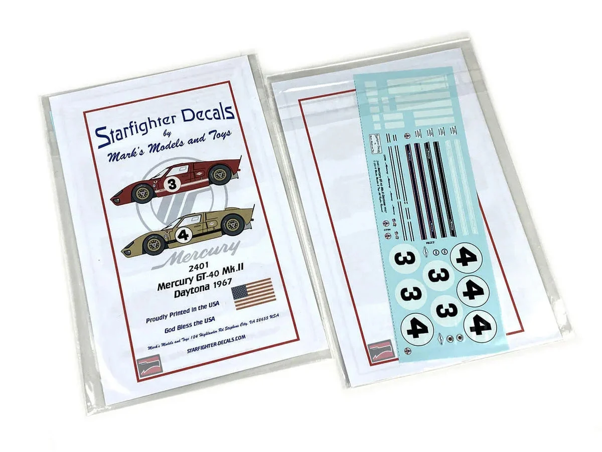 1/24 Starfighter Decals - Mercury GT-40 Mk.II Daytona 1967
